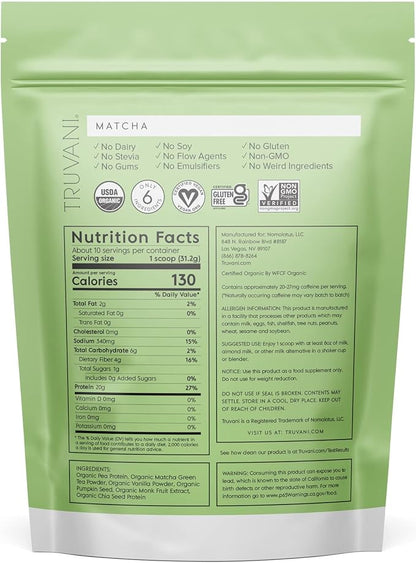 Truvani Vegan Pea Protein Powder 20g Organic 10 Servings