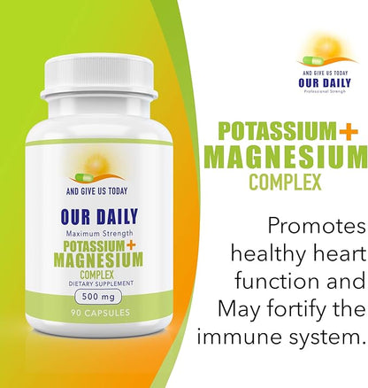 Our Daily Vites Potassium Magnesium Supplement 500mg - Powerful Magnesium Potassium Supplement with 5 Forms of Magnesium for Muscle Recovery, Leg Cramps, Gluten-Free Non-GMO - 90 Caps