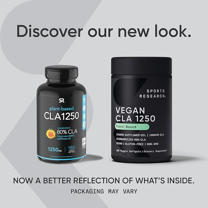 Sports Research Vegan CLA - 1250mg with Active Conjugated Linoleic Acid for Men & Women | Non-GMO, Soy & Gluten Free - 80% (180 Softgels)