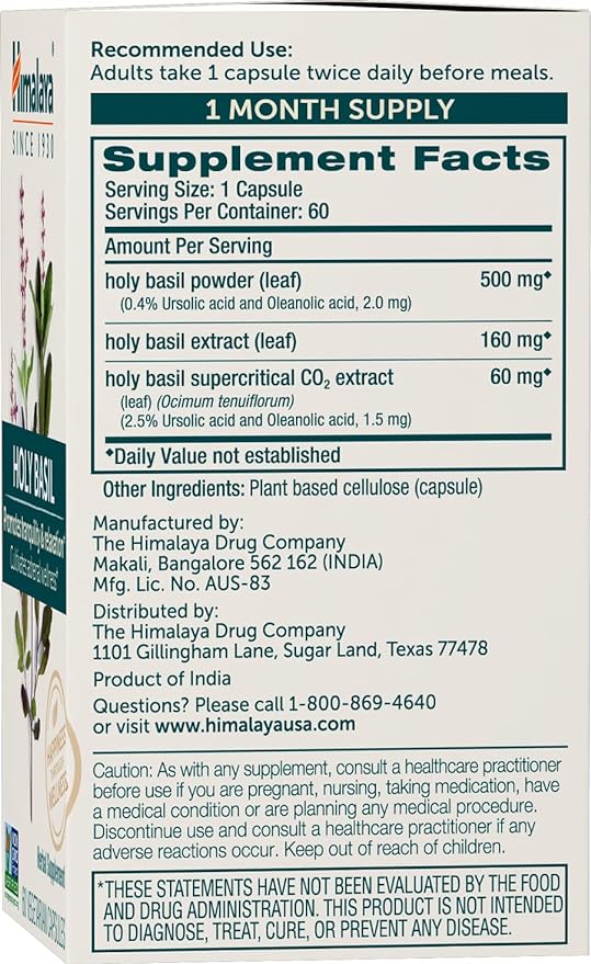 Himalaya Holy Basil Tulsi Herbal Supplement, 720 mg, 60 Capsules, 30 Day
