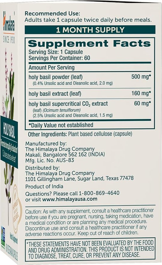 Himalaya Holy Basil Tulsi Herbal Supplement, 720 mg, 60 Capsules, 2 Pack