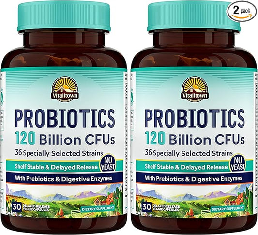 VITALITOWN Probiotics 120 Billion CFUs 36 Strains, 60 Delayed