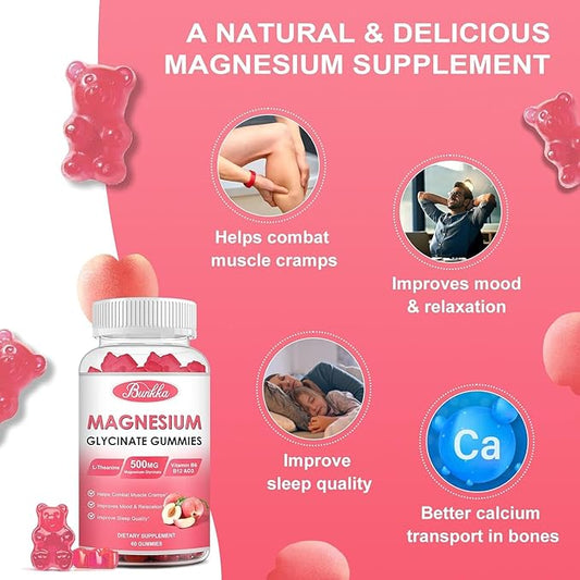 (2 Pack) Magnesium Glycinate Gummies-Magnesium Glycinate 500mg, Magnesium B6 for 120 Peach