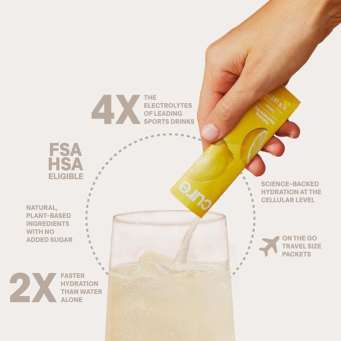 Cure Hydration | Plant-Based Electrolyte Drink Mix | No Added Sugar | FSA & HSA | Dehydration Relief Powder Made with Coconut Water | Non-GMO | Vegan | 8 Servings - Variety Pack