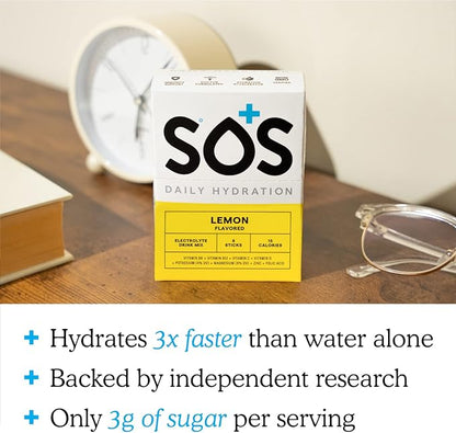 SOS Hydration Electrolyte Powder Drink Packets; Daily Hydration & Energy; Added Essential Vitamins; Low Sugar: 24 Servings