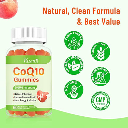 High Absorption CoQ10 Gummies 250mg, Plus Omega-3, Magnesium, B12 for 5X Better Q10 Supplement- 60Cts