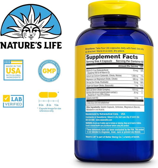 NATURE'S LIFE Cal Mag Zinc Complex 1000mg / 500mg / 15mg - 60 Day 62 Serv, 250 Caps