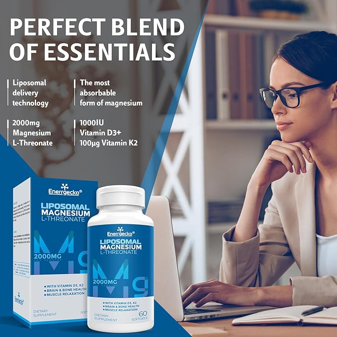 Liposomal Magnesium L-Threonate Softgels 2000mg D3 & K2 - 60 Softgels 2 (120 (120 Ct)