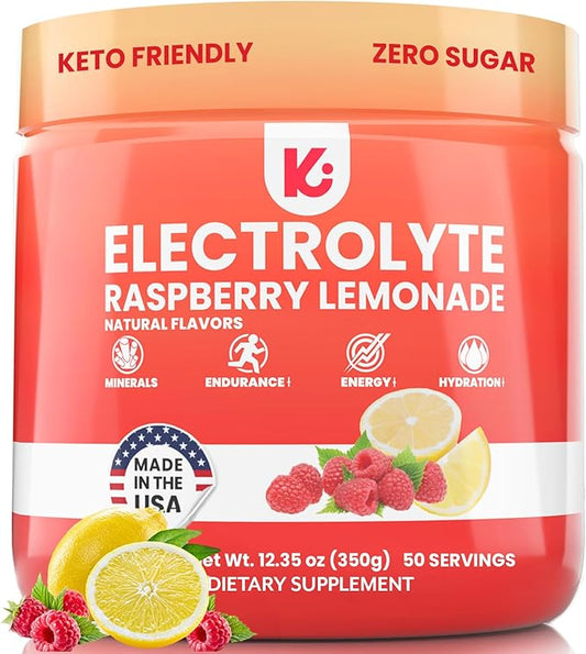 Keppi Keto Electrolytes Powder No Sugar - Sugar Free Electrolytes - Keto Hydration Electrolytes - Made in USA - Delicious Raspberry Lemonade Flavor - Mixes Easily No Clumps