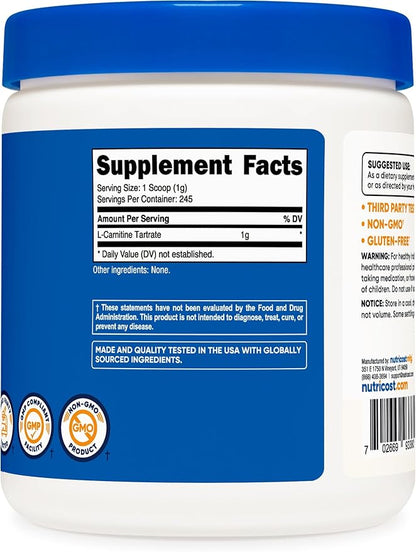 Nutricost L-Carnitine Tartrate 1000mg, 120 Capsules - 500mg Per Capsule (60 Servings)
