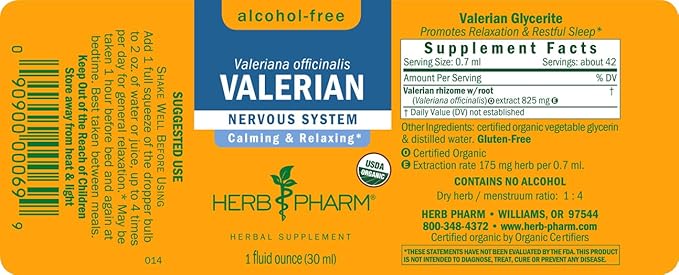 Herb Pharm Organic Valerian Root Liquid 1 Oz
