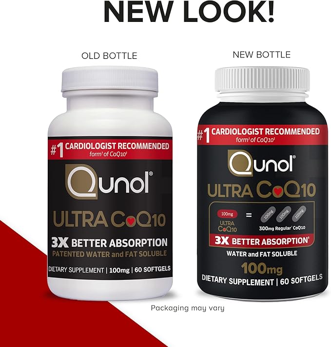 Qunol CoQ10 100mg Softgels, Ultra CoQ10 100mg, 3x 3x Better Q10 Vitamins 4 Month 60 Count 2)