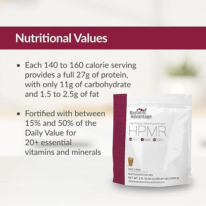 Bariatric Advantage High Protein Meal Replacement Drink Mix, Protein Powder Whey Isolate for Gastric Bypass and Sleeve Gastrectomy Patients, 27g Protein, Lactose Free - Iced Late - 28 Servings