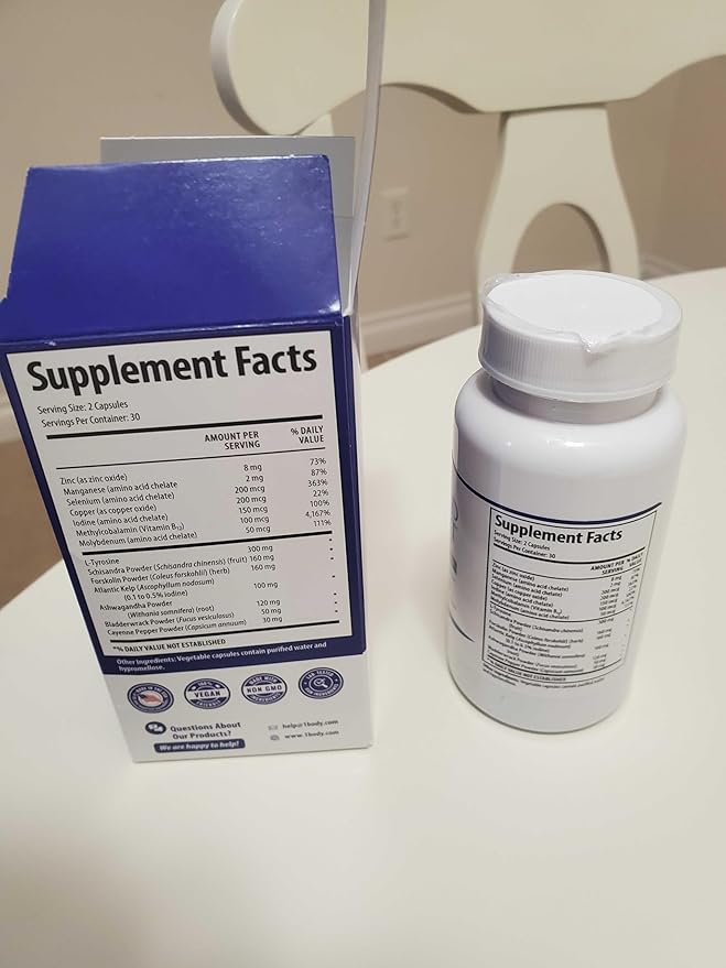 1 Body Thyroid Support Supplement 2 Pack 60 Days B12 Complex,