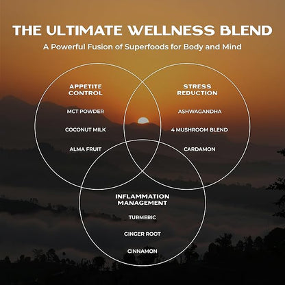 Earth Echo Golden Bliss, Organic Turmeric Superfood Elixir Blend with Ashwagandha Root, MCT Oil and 4 Mushroom Blend for Restful Sleep, Immune Support and Reduces Craving, Dairy-Free, 30 Servings