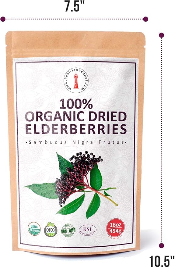 100% Certified Organic Dried Elderberries 1 lb