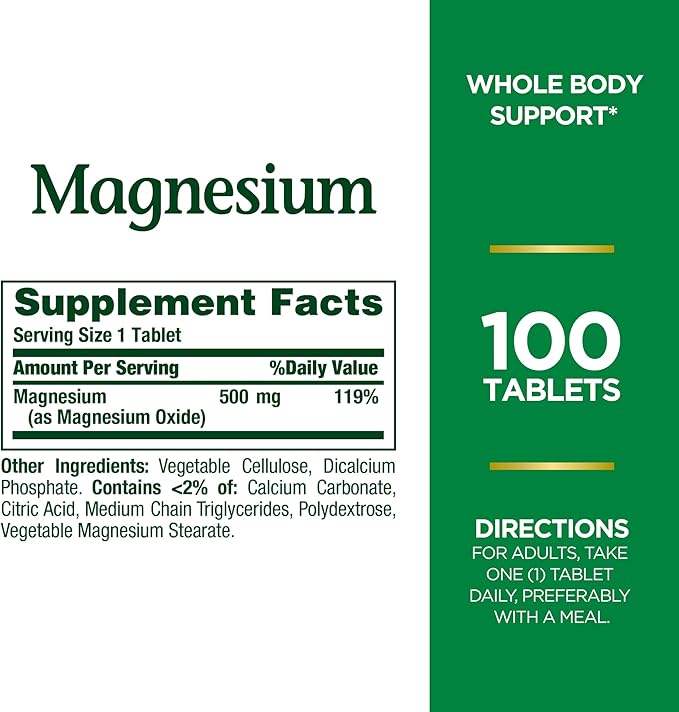 Nature's Bounty Magnesium, Mineral Supplement, Supports 500 mg, 100 Count