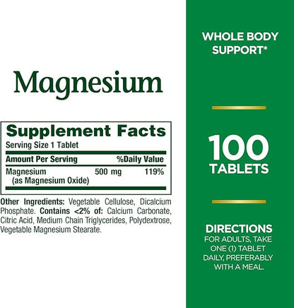 Nature's Bounty Magnesium, Mineral Supplement, Supports 500 mg, 100 Count