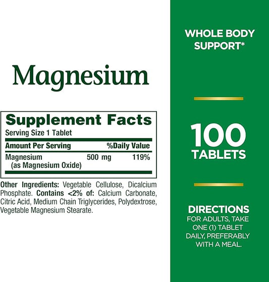 Nature's Bounty Magnesium, Mineral Supplement, Supports 500 mg, 100 Count