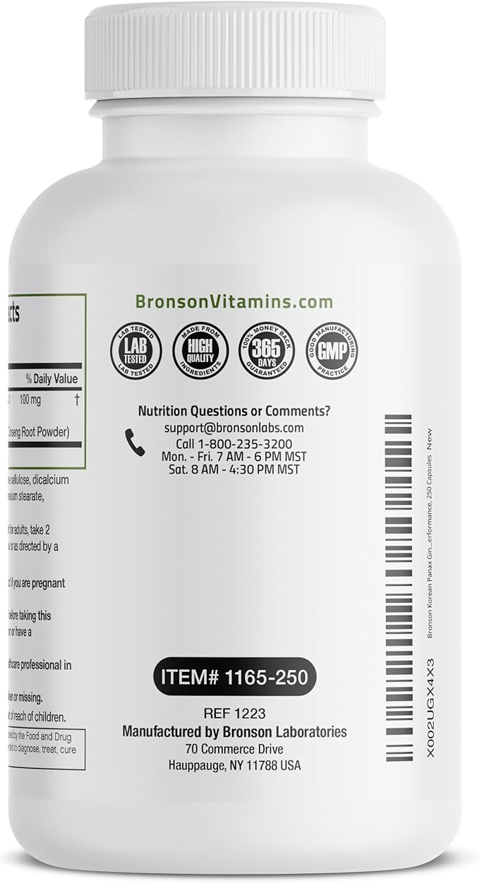 Bronson Korean Panax Ginseng Supports Energy, 250 Capsules