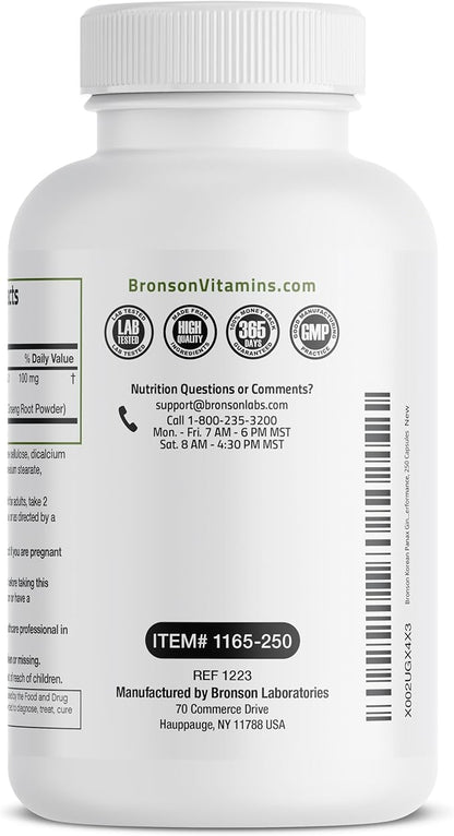 Bronson Korean Panax Ginseng Supports Energy, 250 Capsules