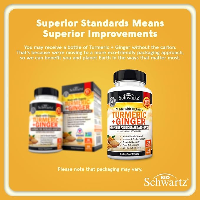 Organic Turmeric Curcumin and Ginger 95% Standardized 60 Capsules