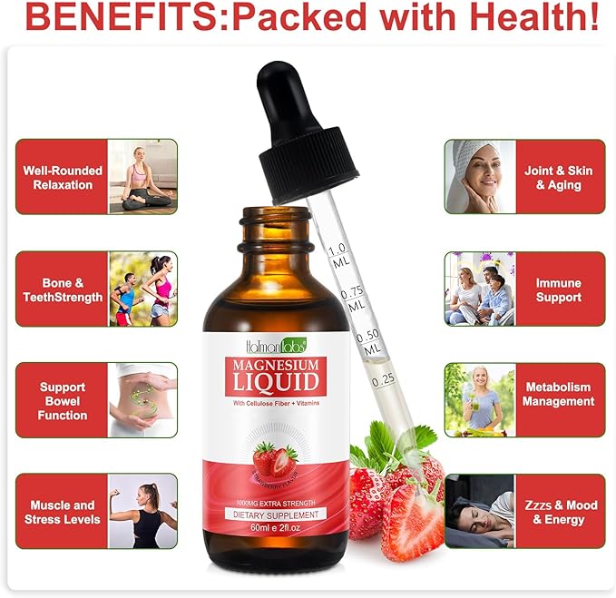 Magnesium Glycinate Liquid Drops,1000mg Liquid Magnesium B6,C,D and 2 Fl