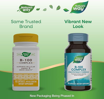 Nature's Way B-100 Complex, Supports Cellular 8 B-Vitamins, 60 Capsules