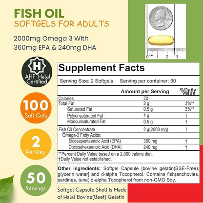 Halal Fish Oil Softgels 100 Ct, 3 Fish
