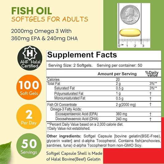 Halal Fish Oil Softgels 100 Ct, 3 Fish