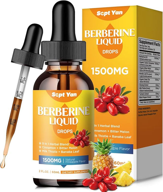Berberine Supplement Liquid Drops- Berberine 1500mg 2 Fl