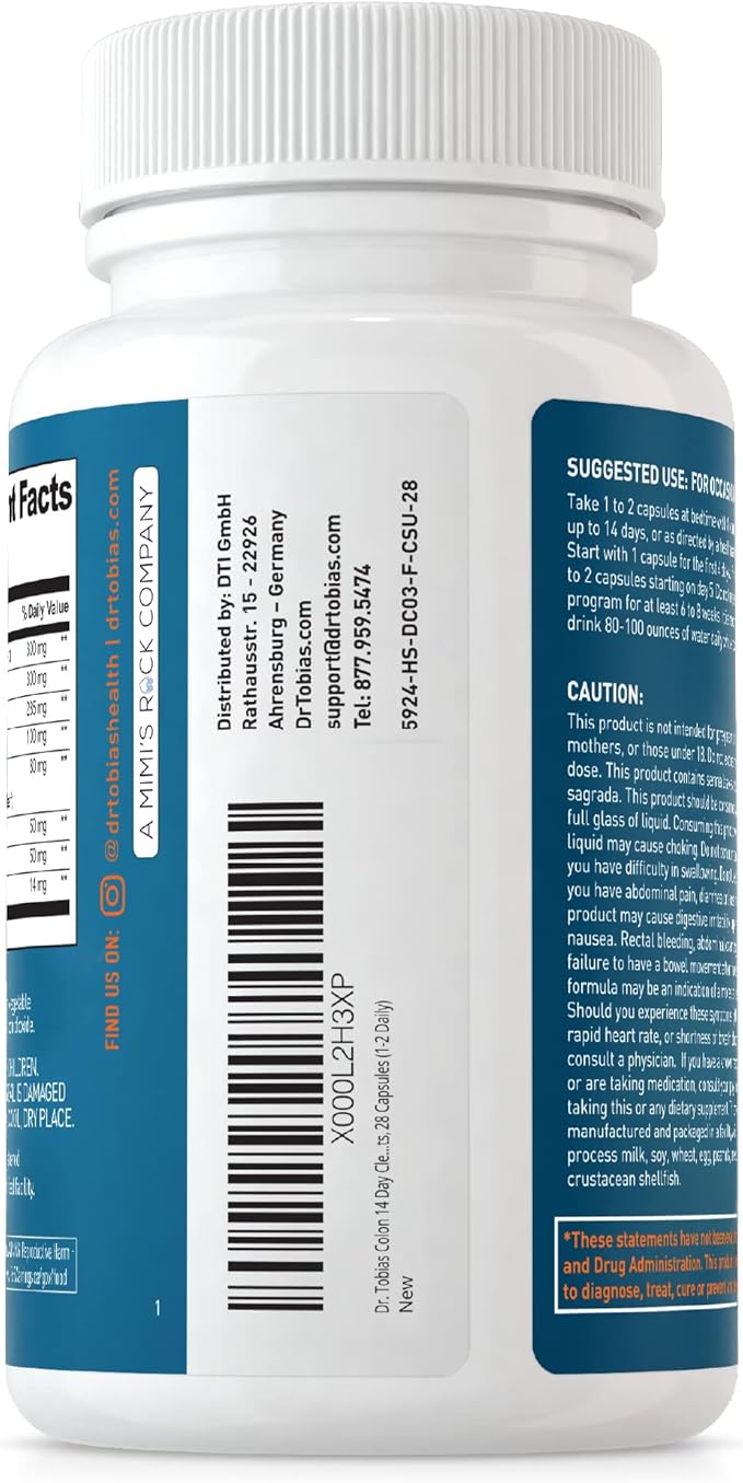 Dr. Tobias Colon 14 Day Cleanse, 4 Bottles 28 Capsules (1-2 Daily)