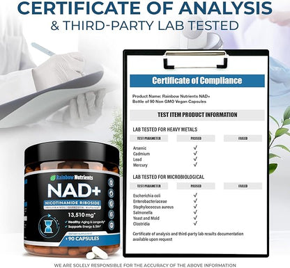 13,510mg NAD+ Supplement- Nicotinamide Riboside, Resveratrol, Quercetin & BioPerine® (High Absorption)- Liposomal NAD Booster for Anti-Aging, Cellular Energy, Skin- For Women & Men- 90 V Capsules