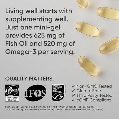 Sports Research Fish Oil Mini-Softgels Omega-3 Fatty 625mg, 120 120 Capsules