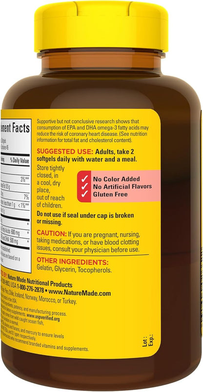 Nature Made Fish Oil 1000 mg 3 Fish 3 Supplement 90 Softgels, 45 Day