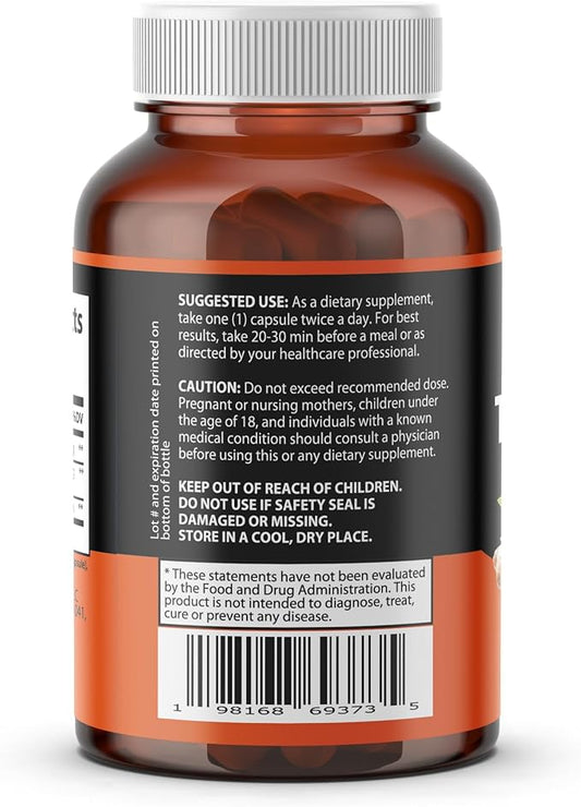 Organic Turmeric Curcumin Complex with BioPerine, 4 caps 120 Veg 95% Curcuminoids, 20x Absorption