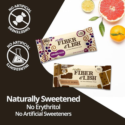 NuGo Fiber d'Lish Chocolate Brownie, 12g High Fiber, Vegan, 150 Calories, 16 Count
