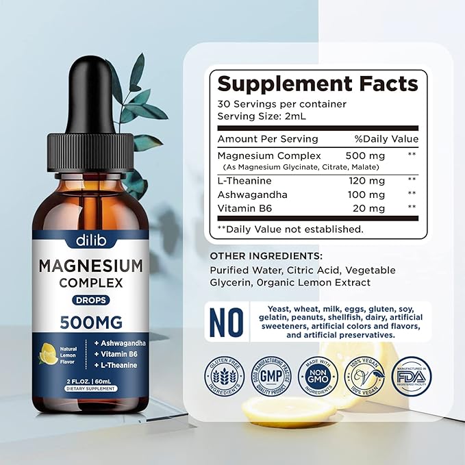 Triple Magnesium Complex Supplement-Liquid Magnesium Glycinate, 500mg with B6 for