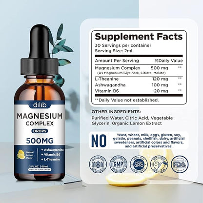 Triple Magnesium Complex Supplement-Liquid Magnesium Glycinate, 500mg with B6 for