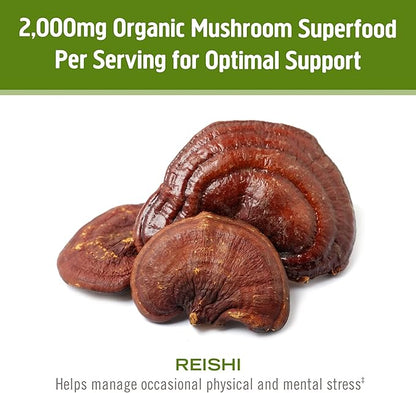 Om Mushroom Superfood Reishi Organic Mushroom Powder, 7.05 Ounce Pouch, 100 Servings, Adaptogen, Stress & Immune Support, Superfood Mushroom Supplement