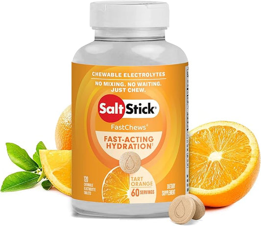 SaltStick Electrolyte FastChews - Orange Chewable Electrolyte Tablets - Electrolyte Chews for Hydration, Salt Tablets for Runners - 120 Electrolyte Tablets
