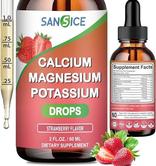 Calcium Magnesium Potassium Supplements,Magnesium Glycinate 400mg (60ml/Strawberry Flavor)
