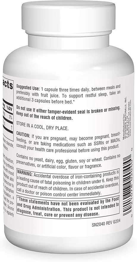 Source Naturals L-Tryptophan, for Mood, Relaxation, 500mg - 90 Capsules