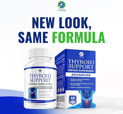 1 Body Thyroid Support Supplement with Iodine B12 Complex, 30 Day