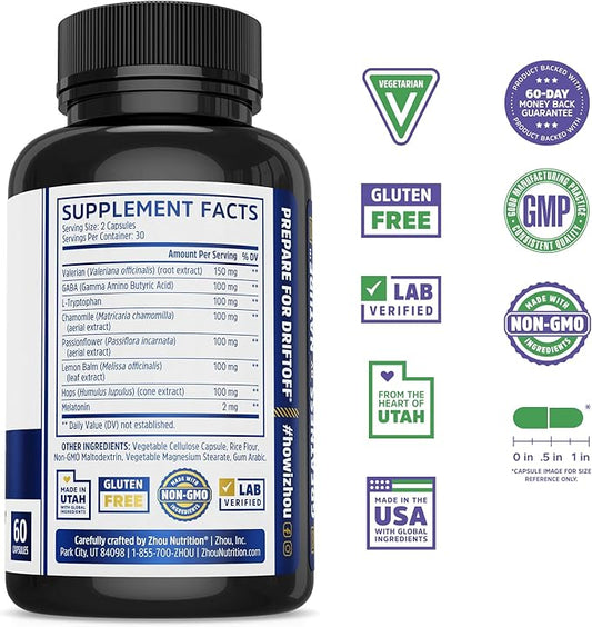 Zhou Drift Off Premium Sleep Aid 30 Servings, 60 Veggie