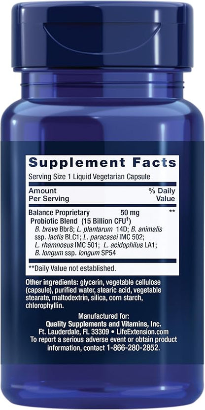 Life Extension FLORASSIST Balance Probiotic - 7 Strains 15 Billion CFUs - Probiotics Supplements for Men and Women - Digestive Health Support – Once Daily, Non-GMO, Vegetarian – 30 Capsules