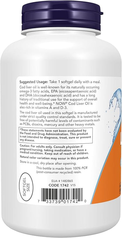 NOW Supplements, Cod Liver Oil 650 D-3, 250 250 Softgels