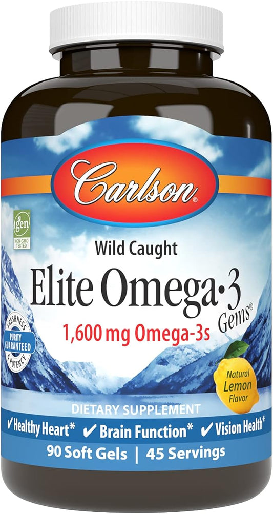 Carlson Labs Wild Caught Elite Omega-3, 1600mg, Omega 3s, Soft 90 Count