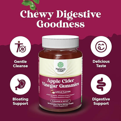 ACV Apple Cider Vinegar Gummies - Natural Energy Supplement ACV with Mother for Body Cleanse Immune Support and Gut Health with Vitamin B12 and Beet Root - 120 Count