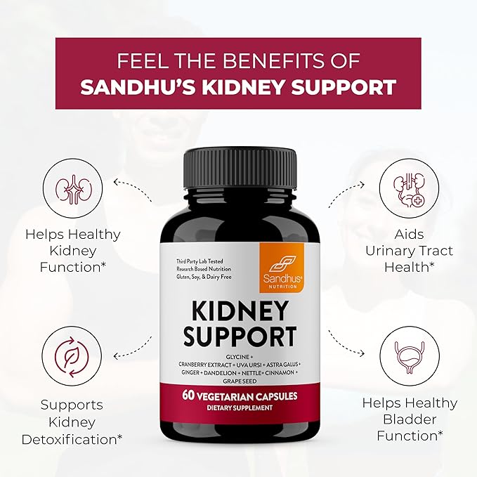 Sandhu's Kidney Cleanse Detox & Support Supplement for Men and Women | with Cranberry Extract | Helps Support Kidney & Urinary Tract Health | 60 Vegetarian Capsules (Pack of 3)